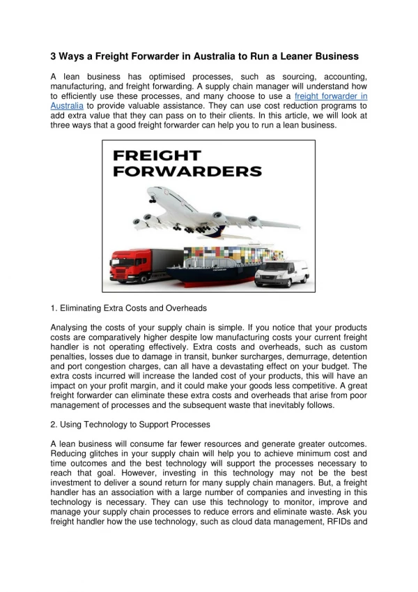 3 Ways a Freight Forwarder in Australia to Run a Leaner Business