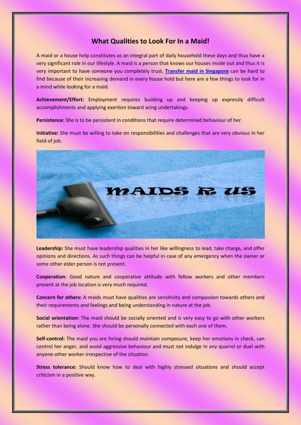 what qualities to look for in a maid