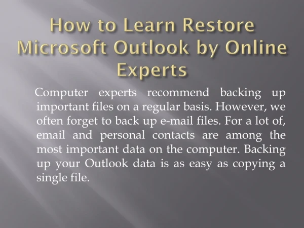 How to Learn Restore Microsoft Outlook by Online Experts