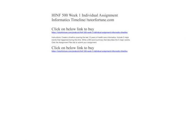 HINF 500 Week 1 Individual Assignment Informatics Timeline//tutorfortune.com