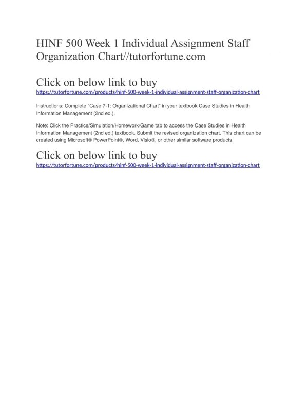 HINF 500 Week 1 Individual Assignment Staff Organization Chart//tutorfortune.com