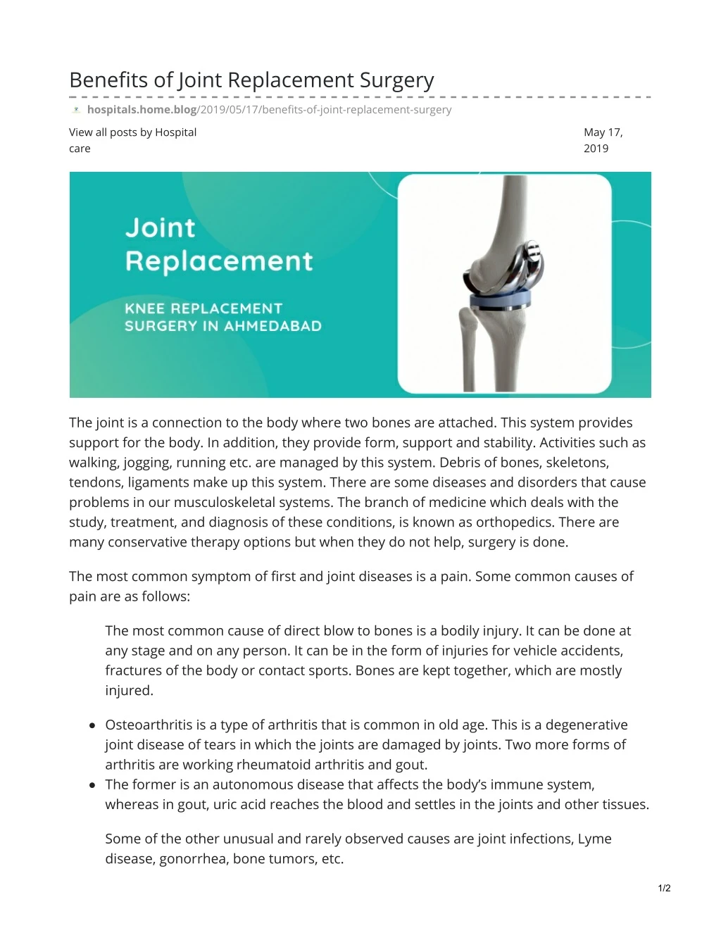 benefits of joint replacement surgery
