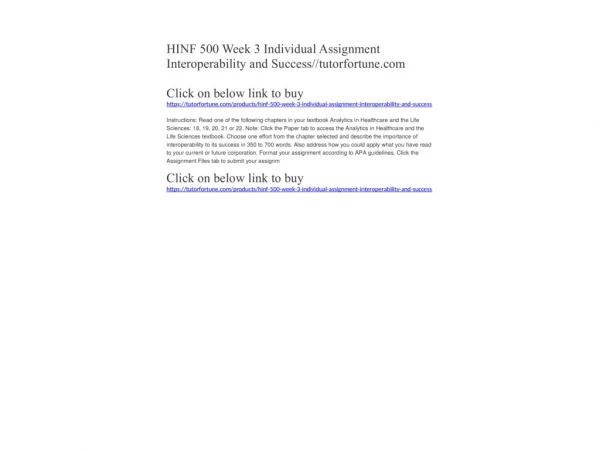 HINF 500 Week 3 Individual Assignment Interoperability and Success//tutorfortune.com