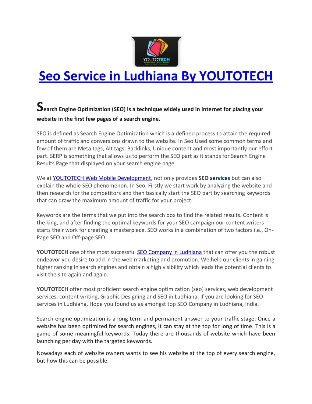seo service in ludhiana by youtotech