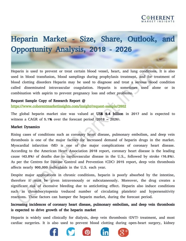 Heparin Market - Size, Share, Outlook, and Opportunity Analysis, 2018 - 2026