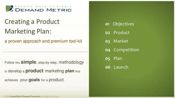 Product Marketing Plan Methodology & Tool-Kit