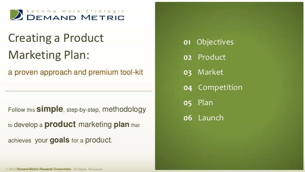 product marketing plan methodology tool kit