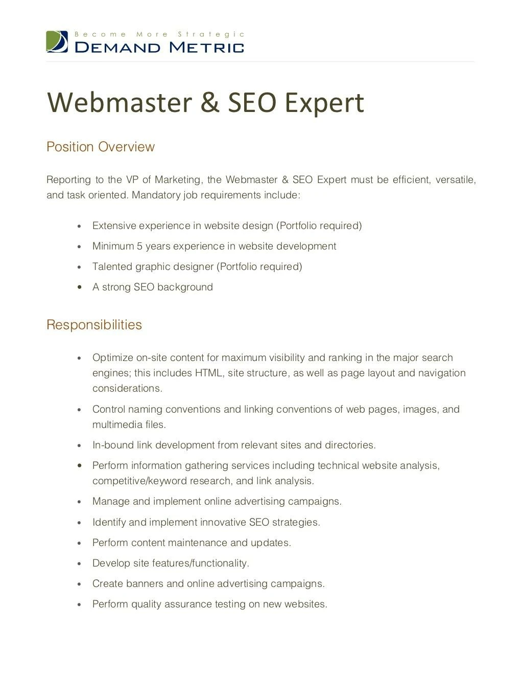 webmaster seo expert job description