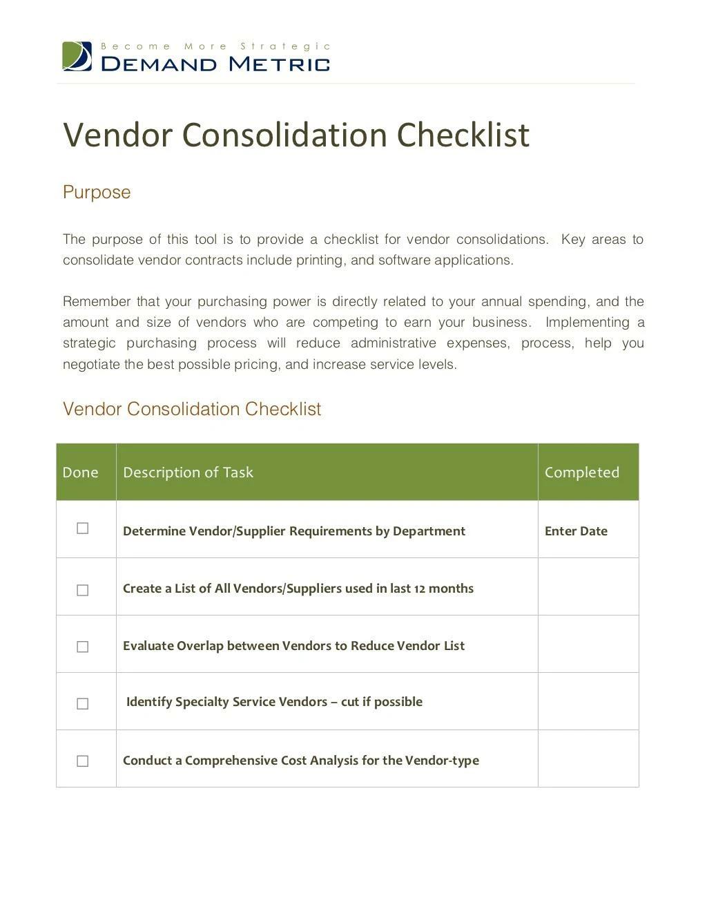 vendor consolidation checklist