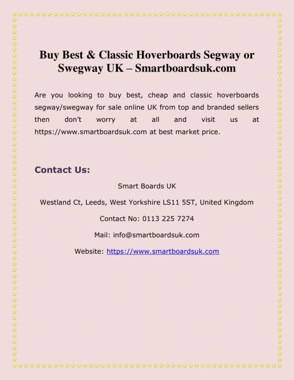 Buy Best & Classic Hoverboards Segway or Swegway UK – Smartboardsuk.com