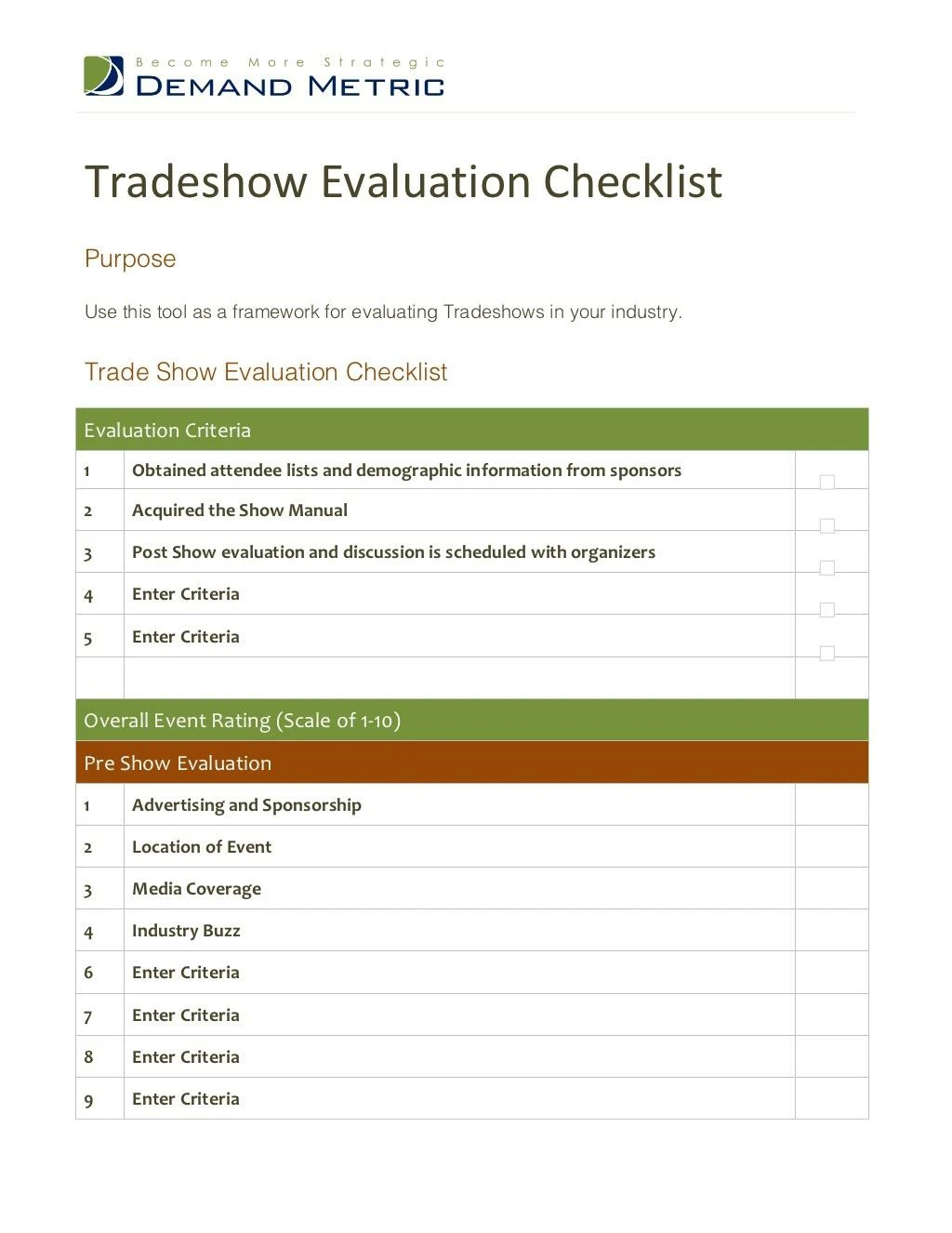 tradeshow evaluation checklist