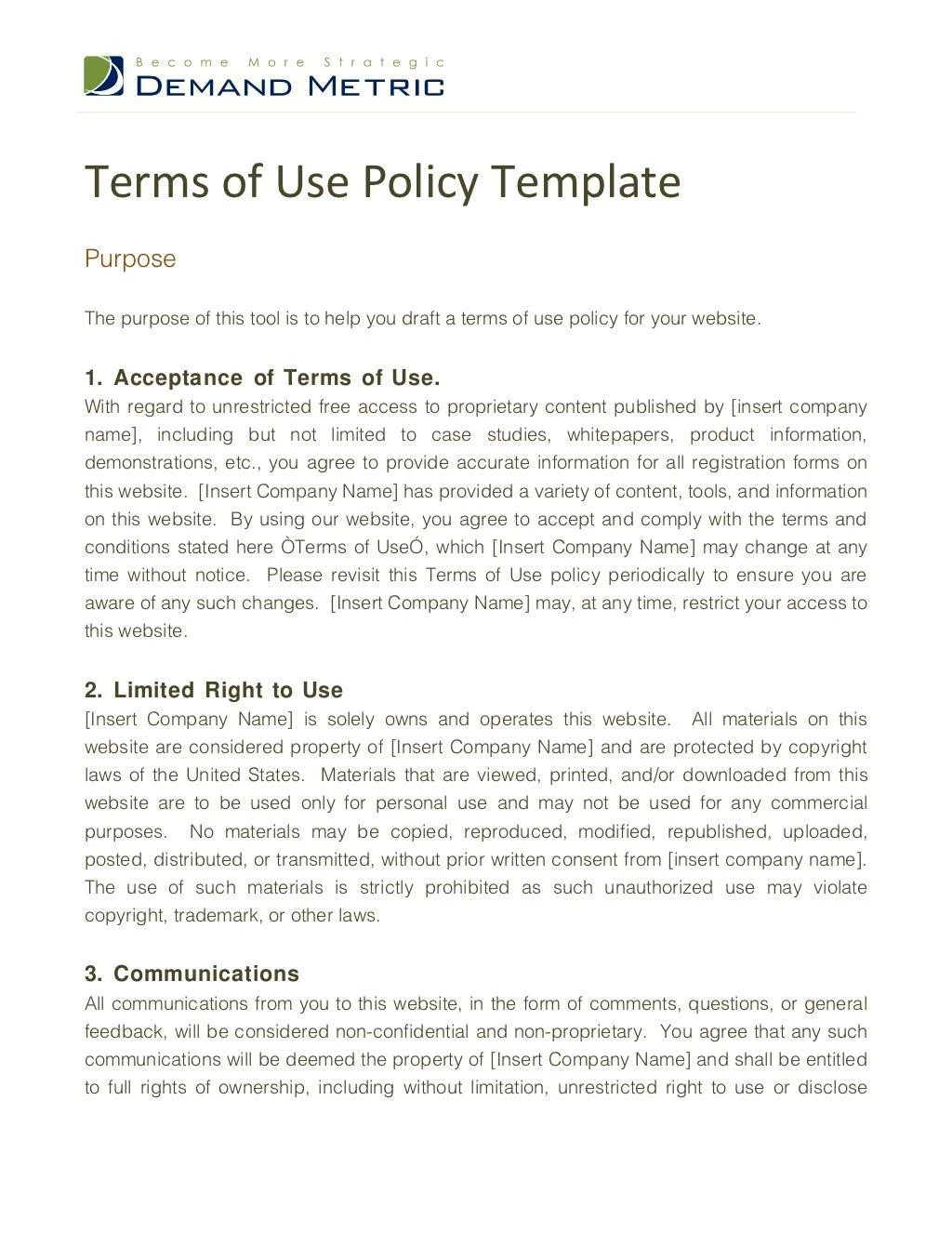 terms of use policy template