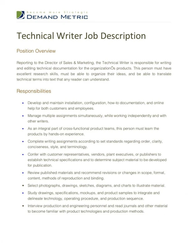 Technical Writer Job Description