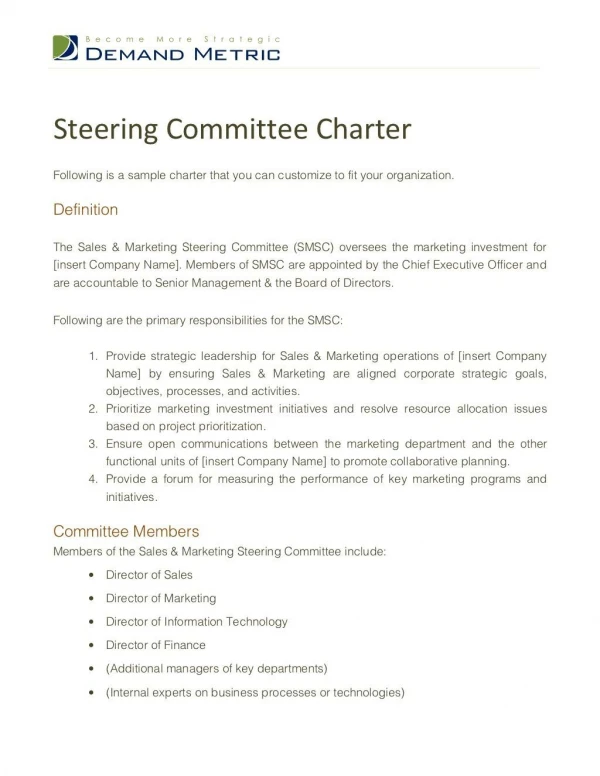 Steering Committee Charter Template