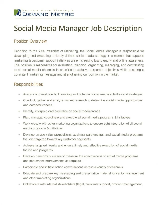 Social Media Manager Job Description