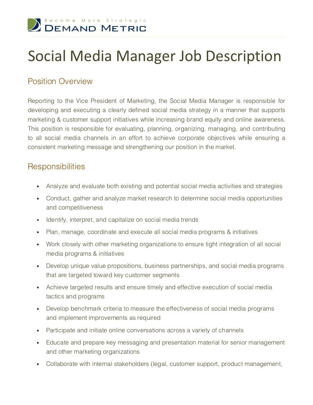 social media manager job description