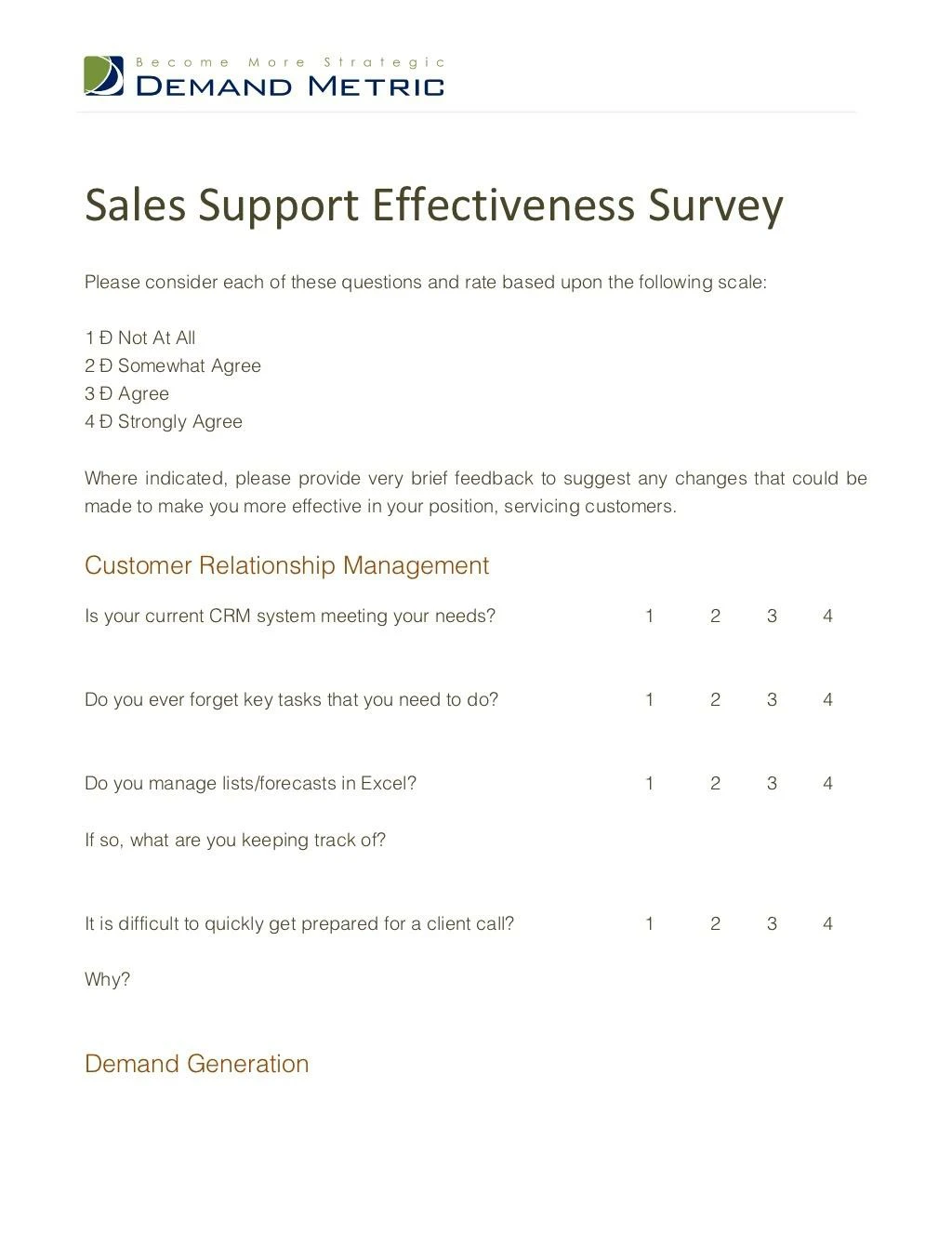 sales support effectiveness survey