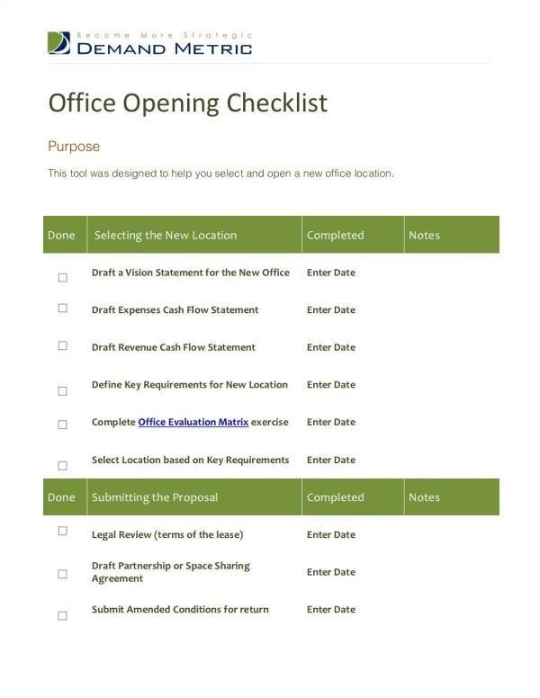 Office Opening Checklist