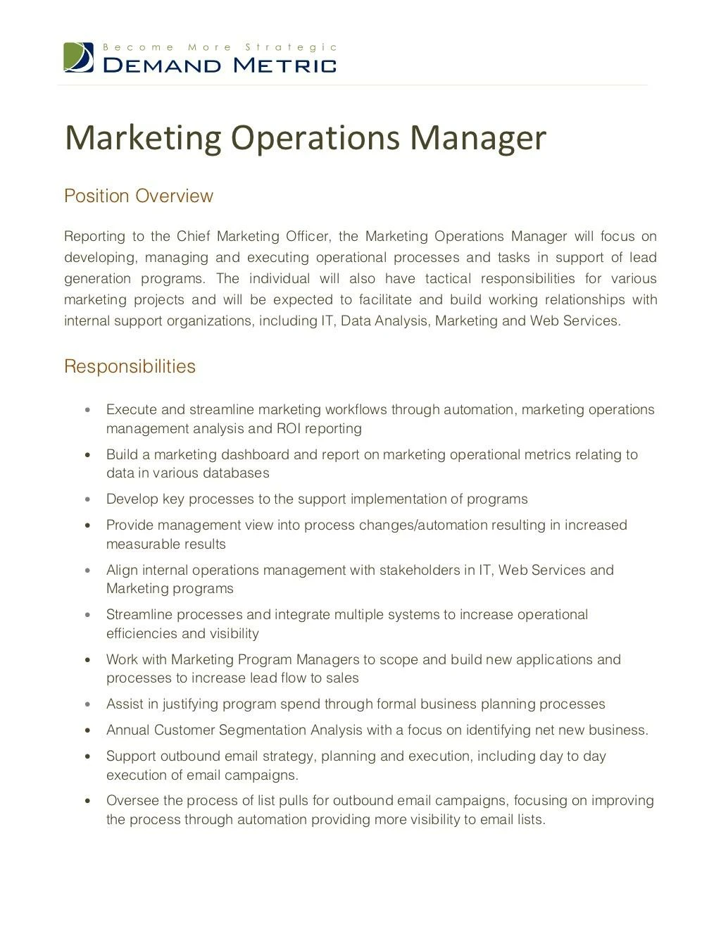 marketing operations manager job description