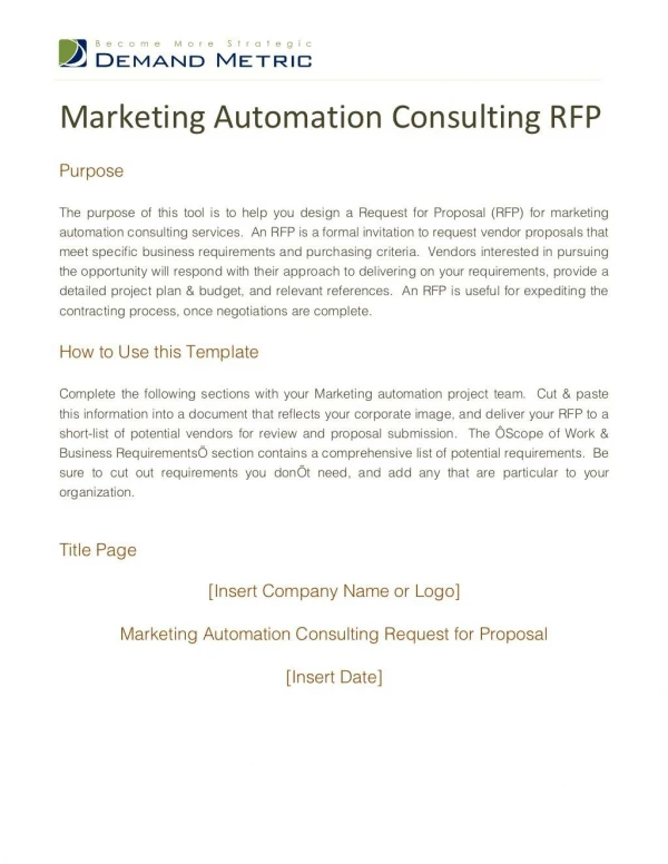 Marketing Automation Consulting RFP