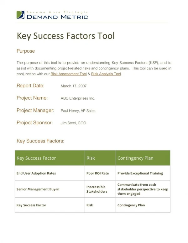 Key Success Factors Tool