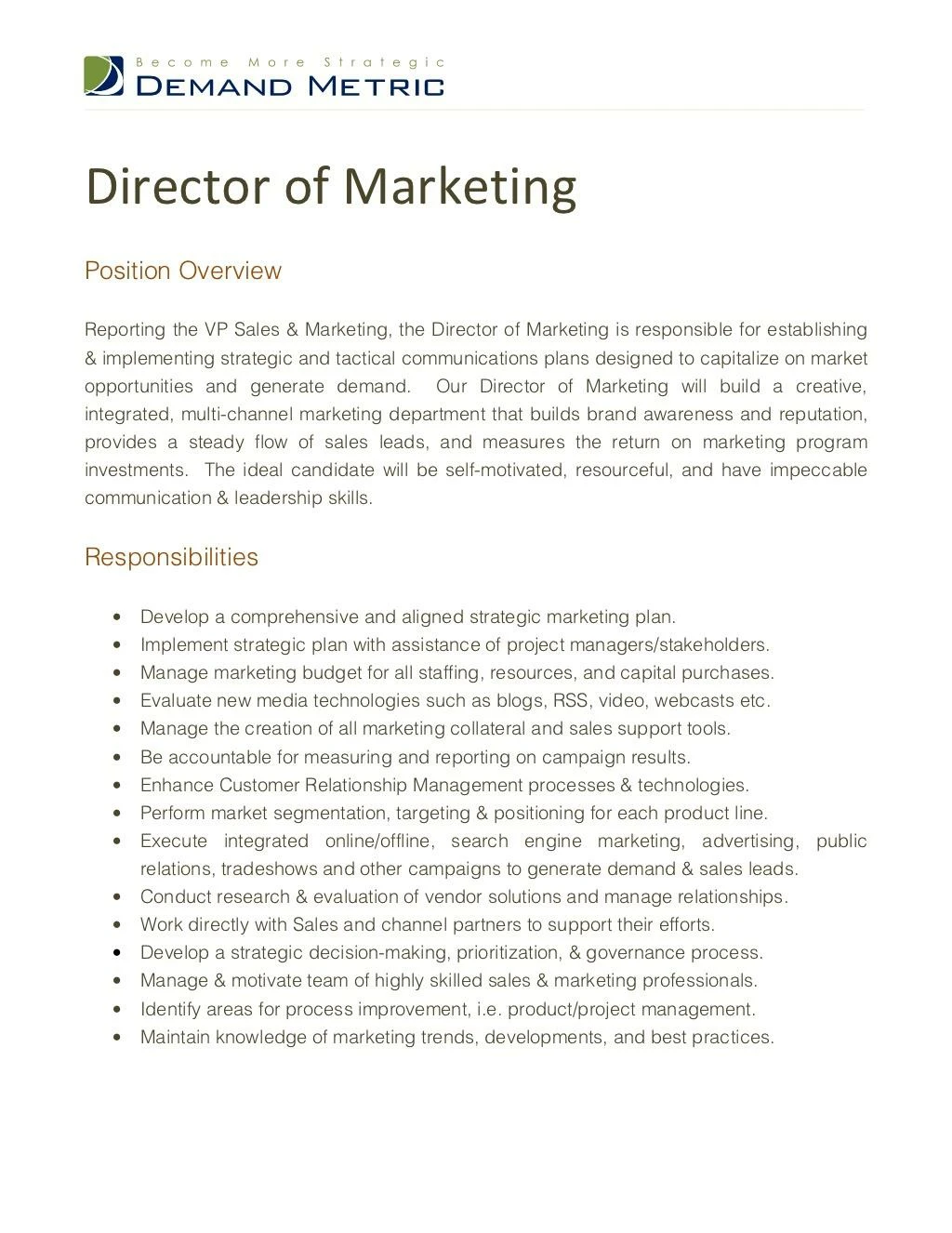 director of marketing job description