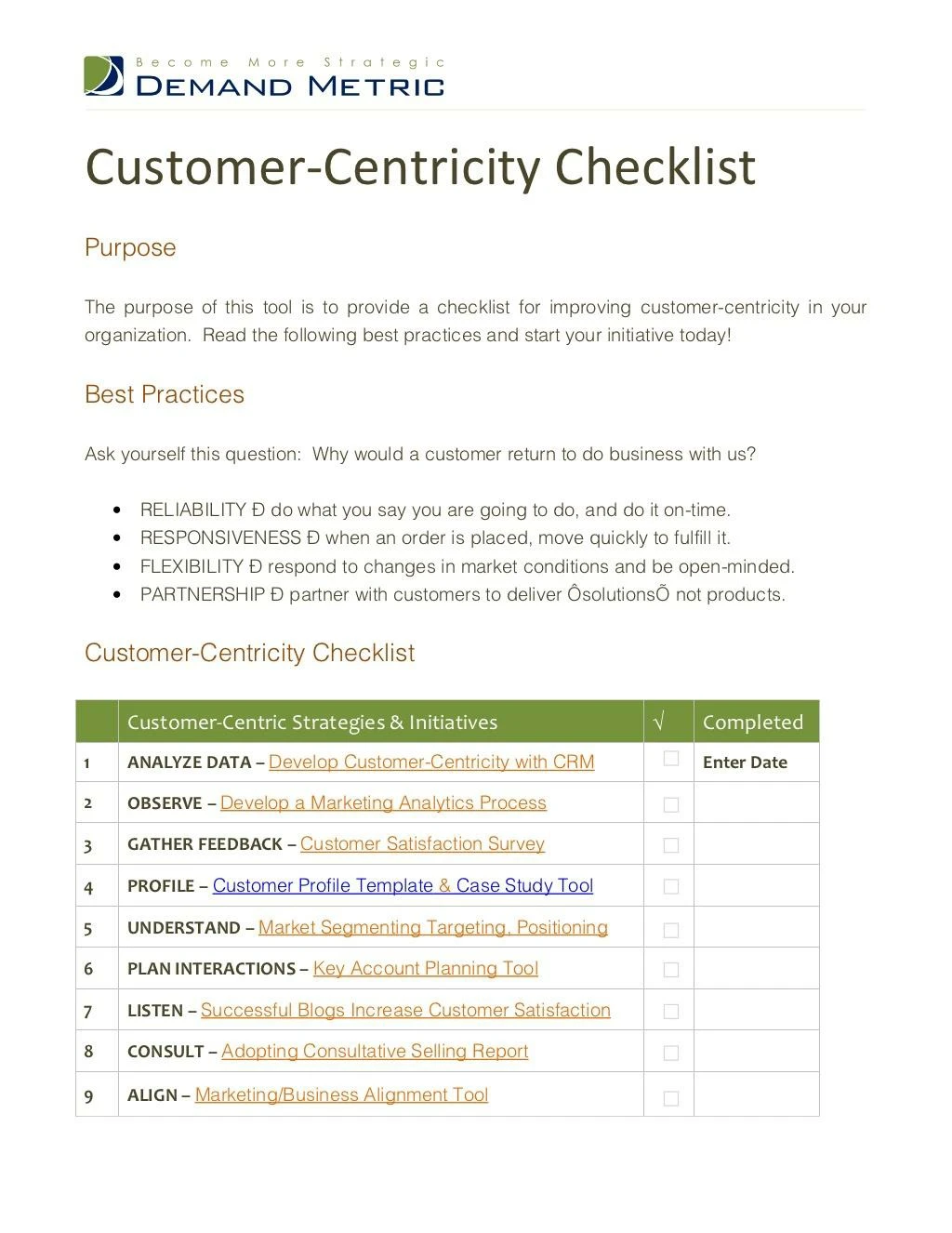 customer centricity checklist