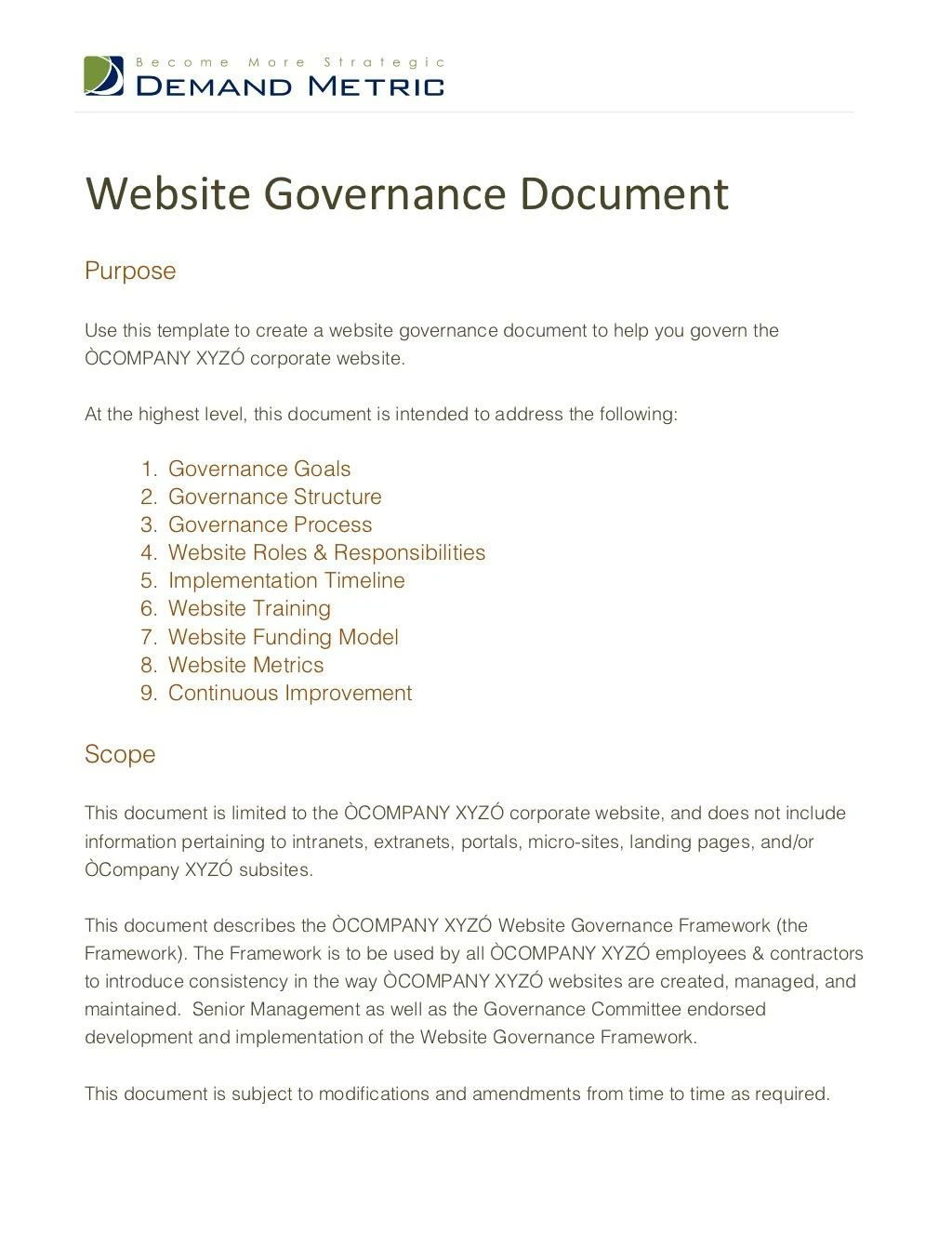 website governance document