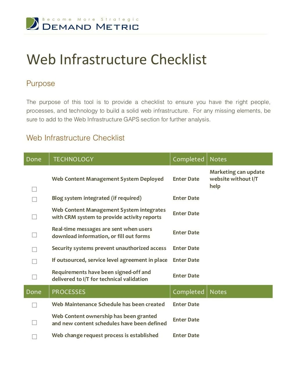 web infrastructure checklist