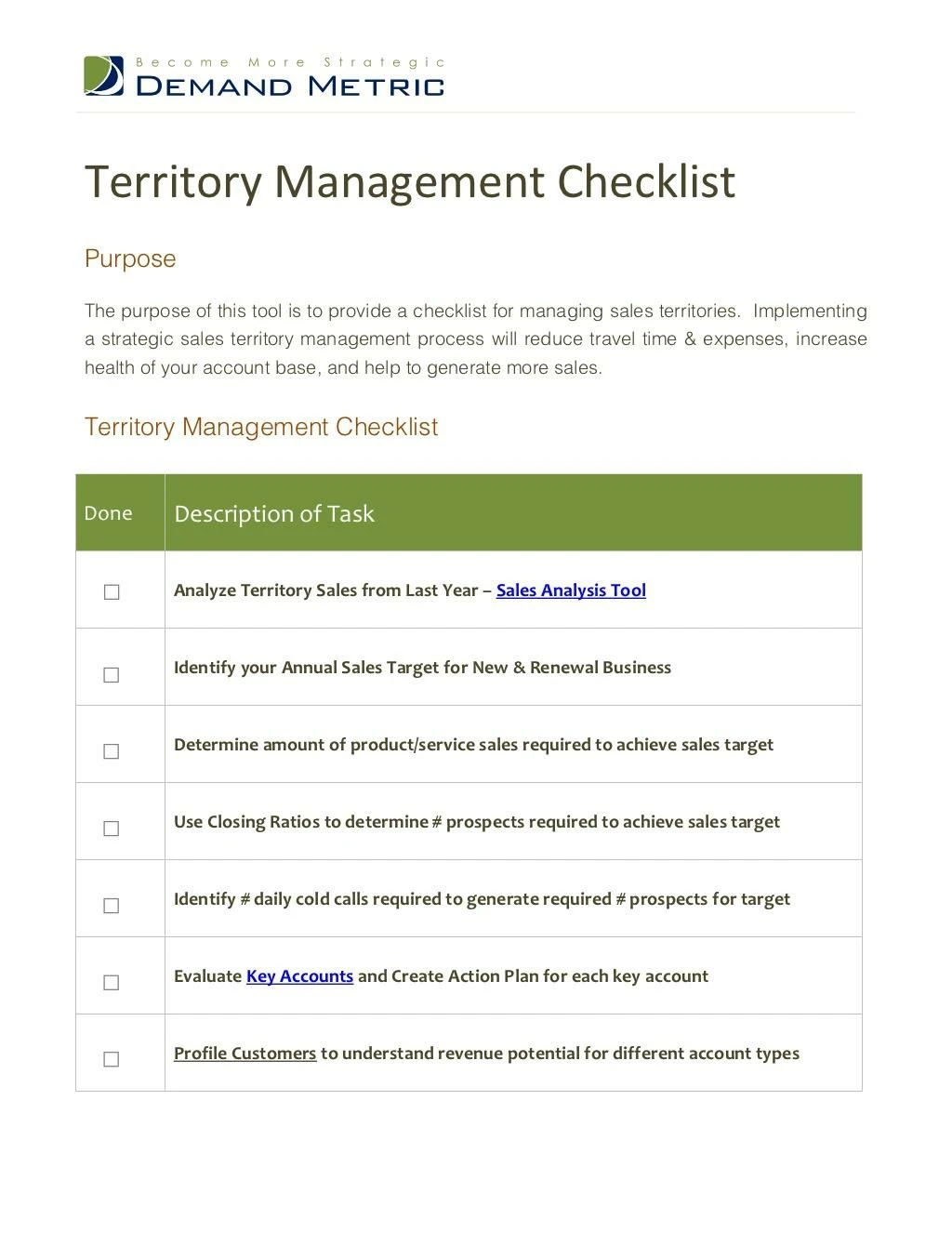 territory management checklist