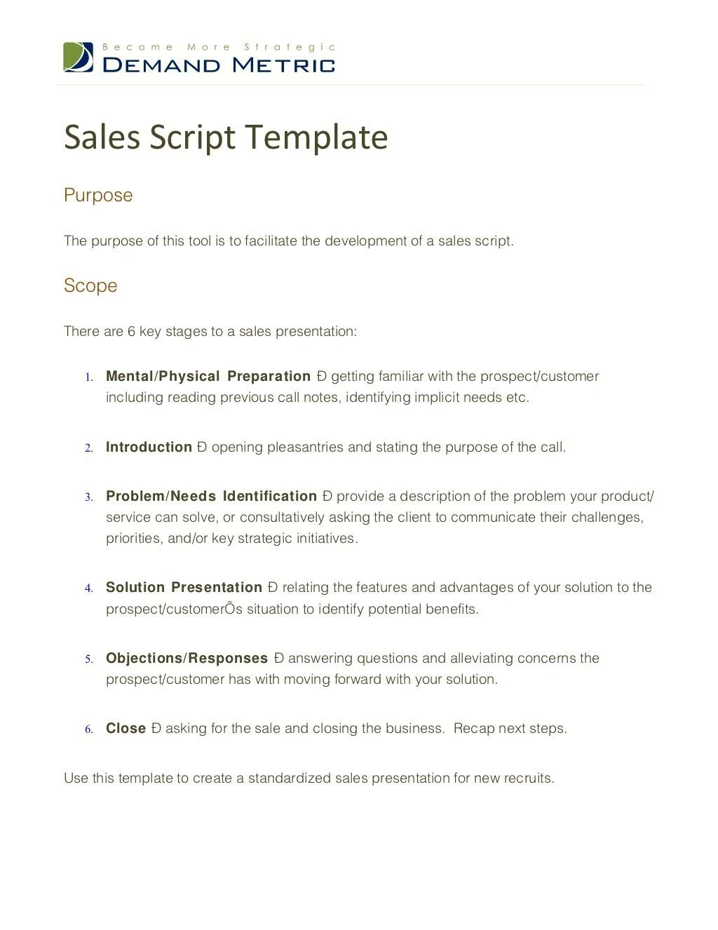 sales script template