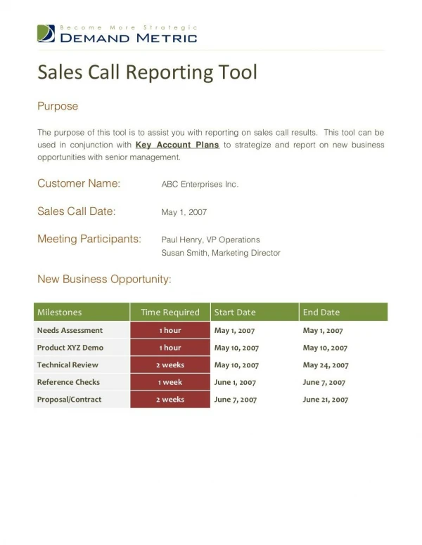 Sales Call Reporting Tool