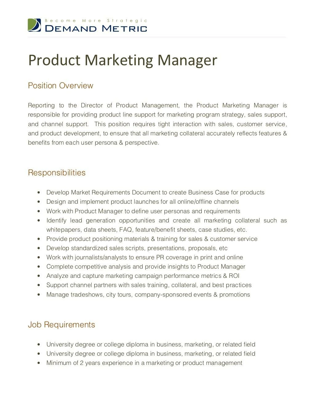product marketing manager job description