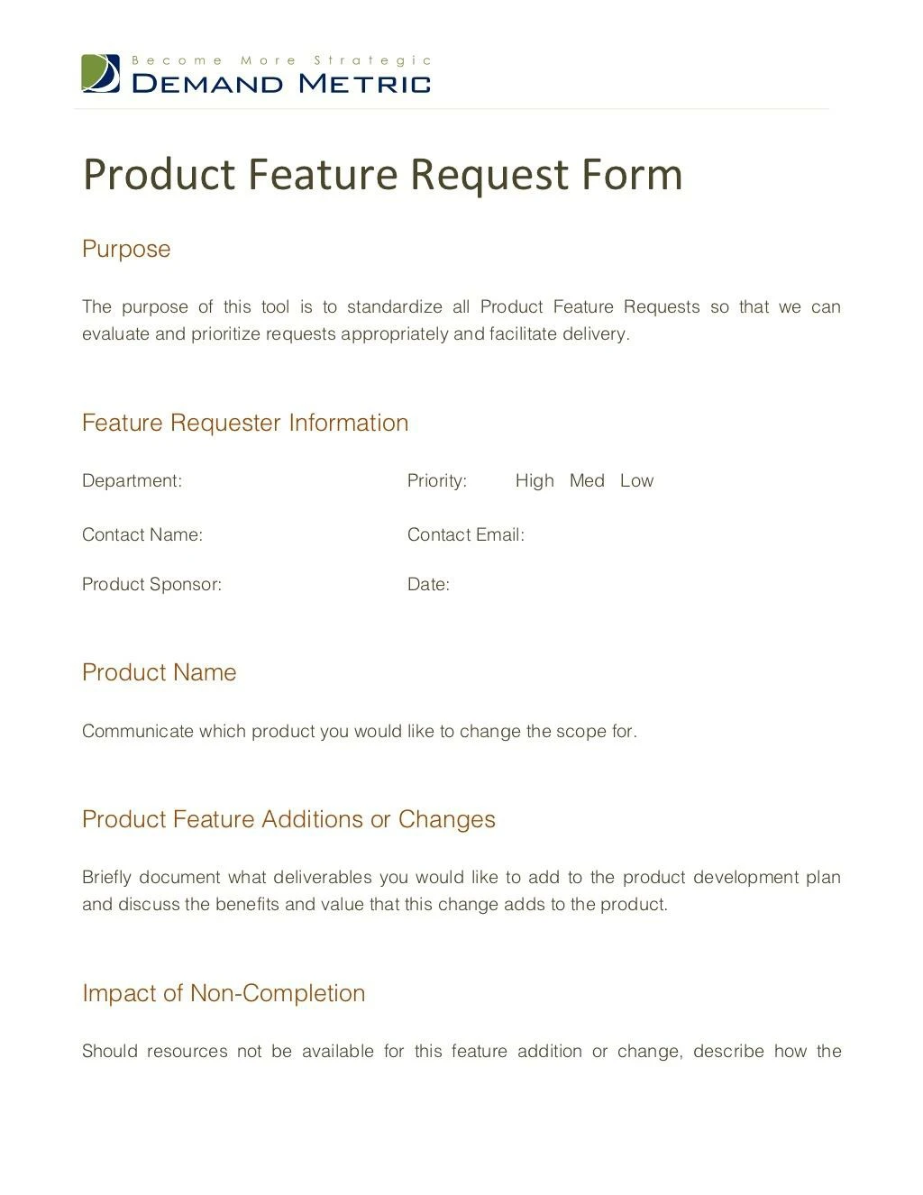 product feature request form
