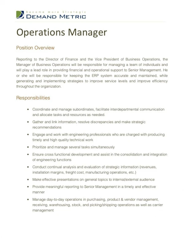 Operations Manager Job Description