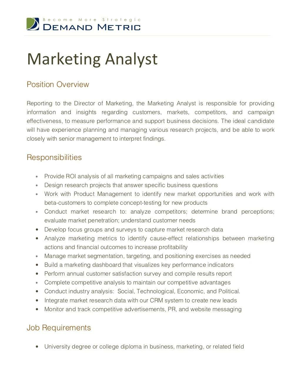 marketing analyst job description