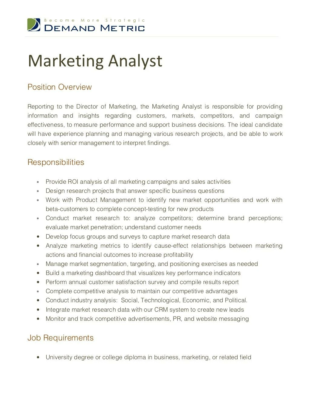 PPT Marketing Analyst Job Description PowerPoint Presentation Free 