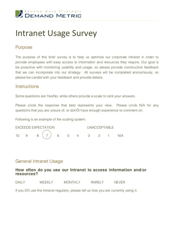 Intranet Usage Survey