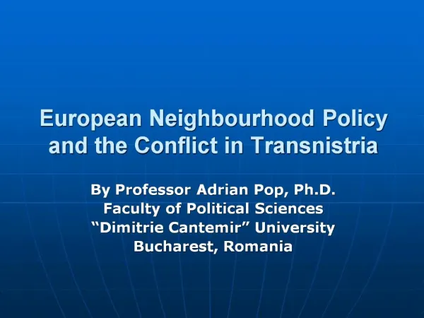 European Neighbourhood Policy and the Conflict in Transnistria