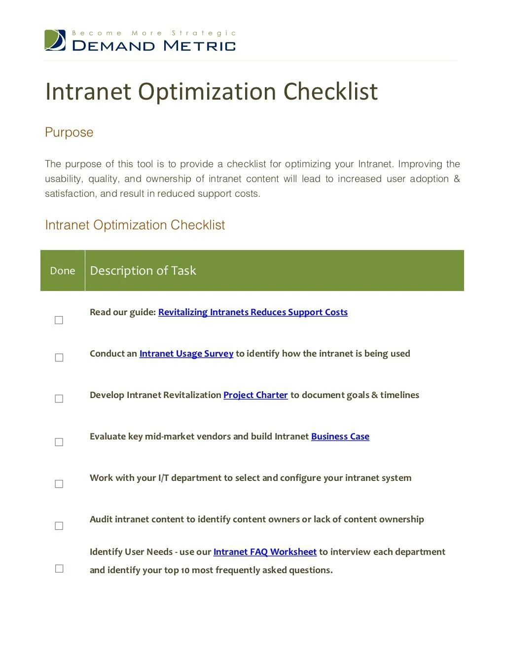 intranet optimization checklist