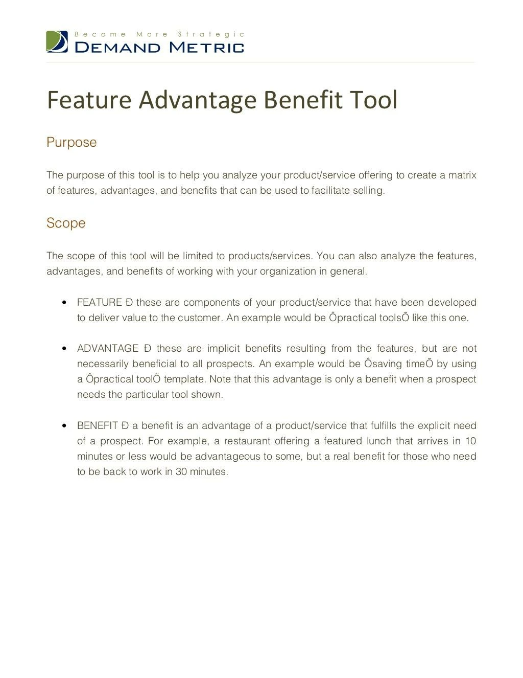 feature advantage benefit tool