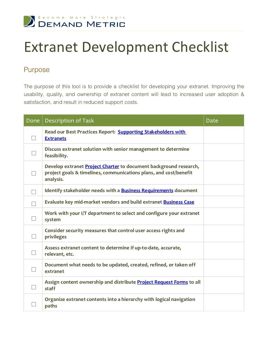 extranet development checklist