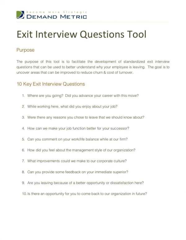 Exit Interview Questions Tool