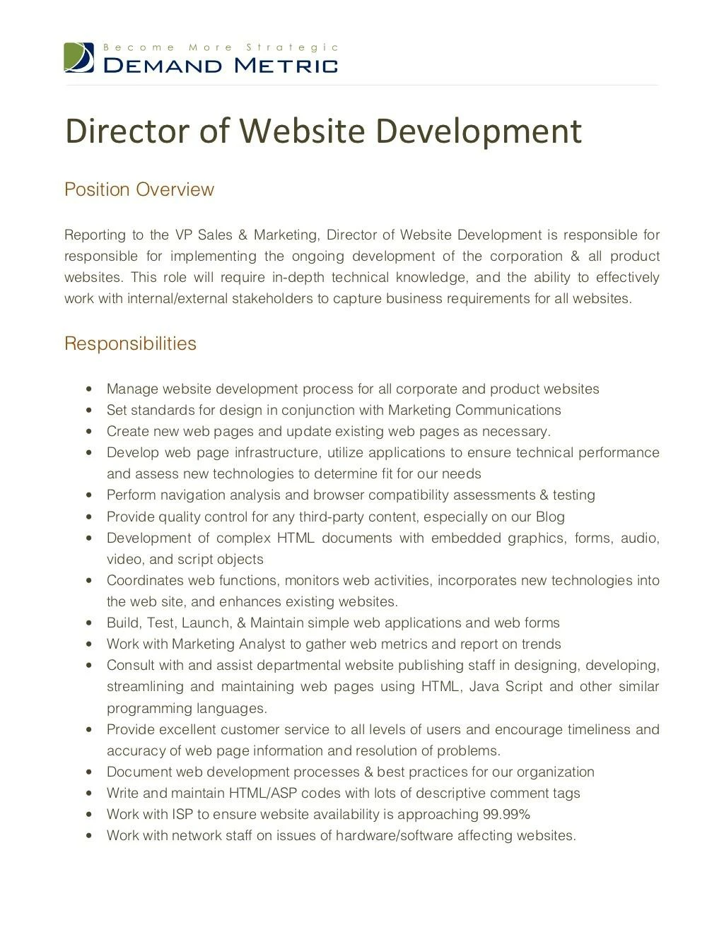 director of website development job description