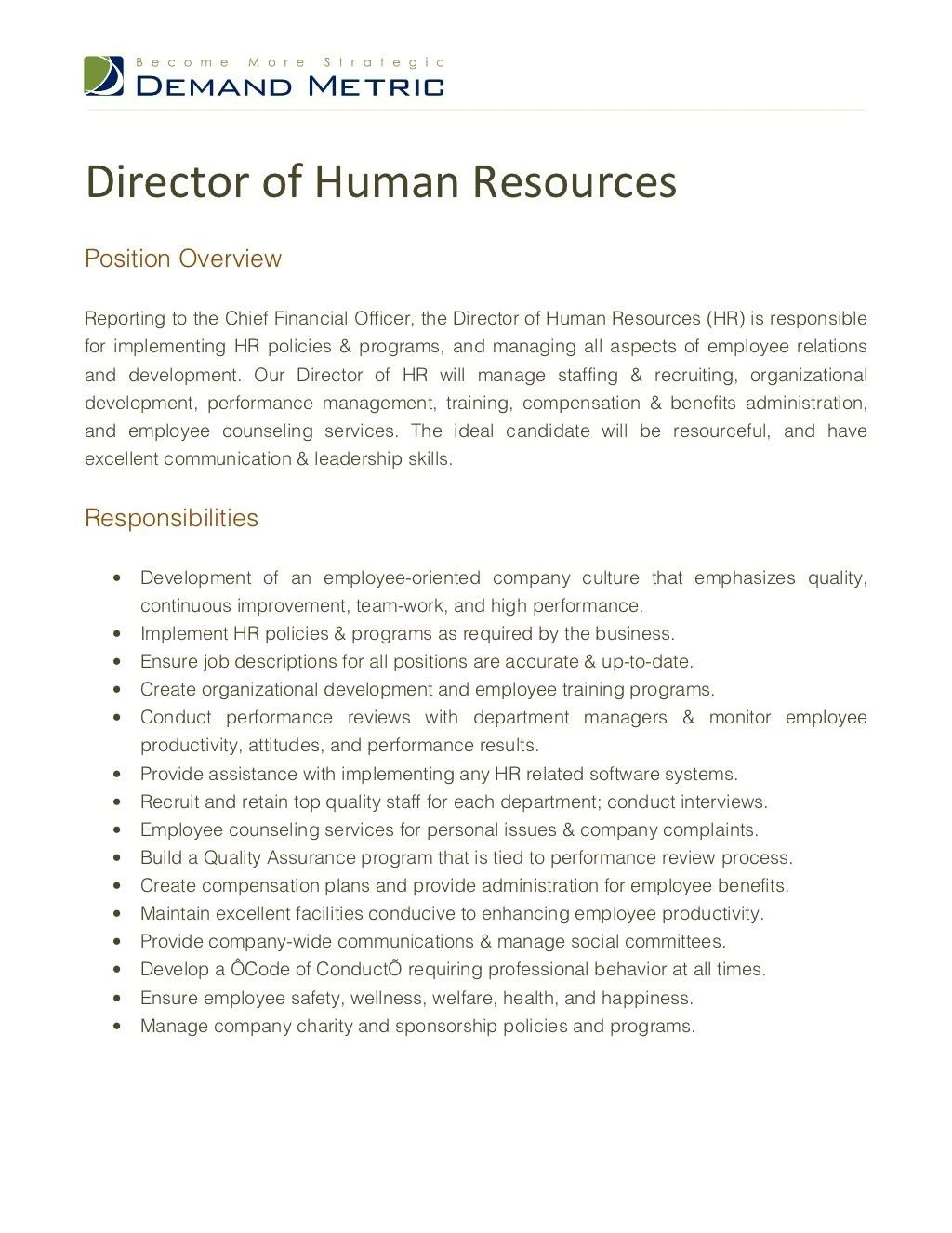 director of human resources job description