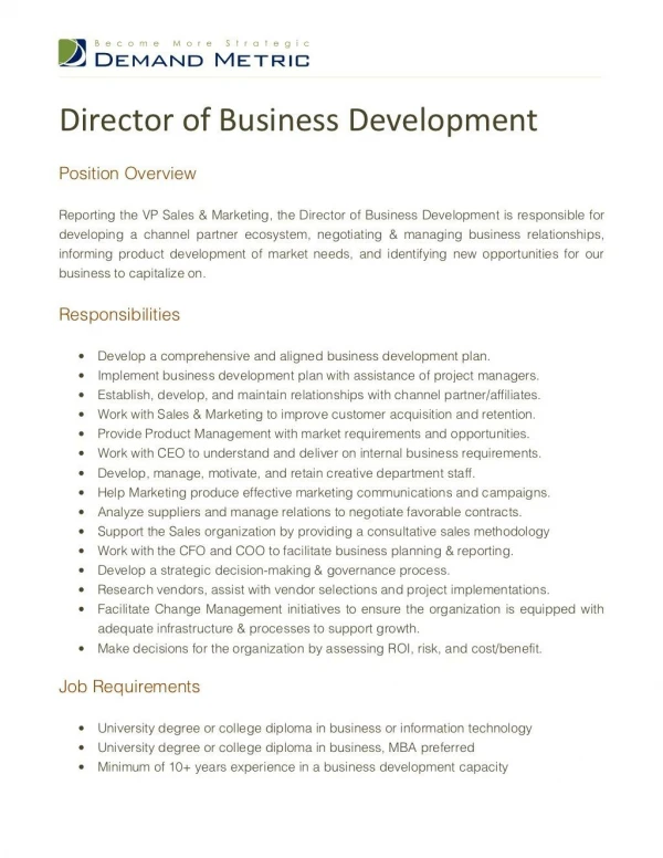 Director of Business Development Job Description