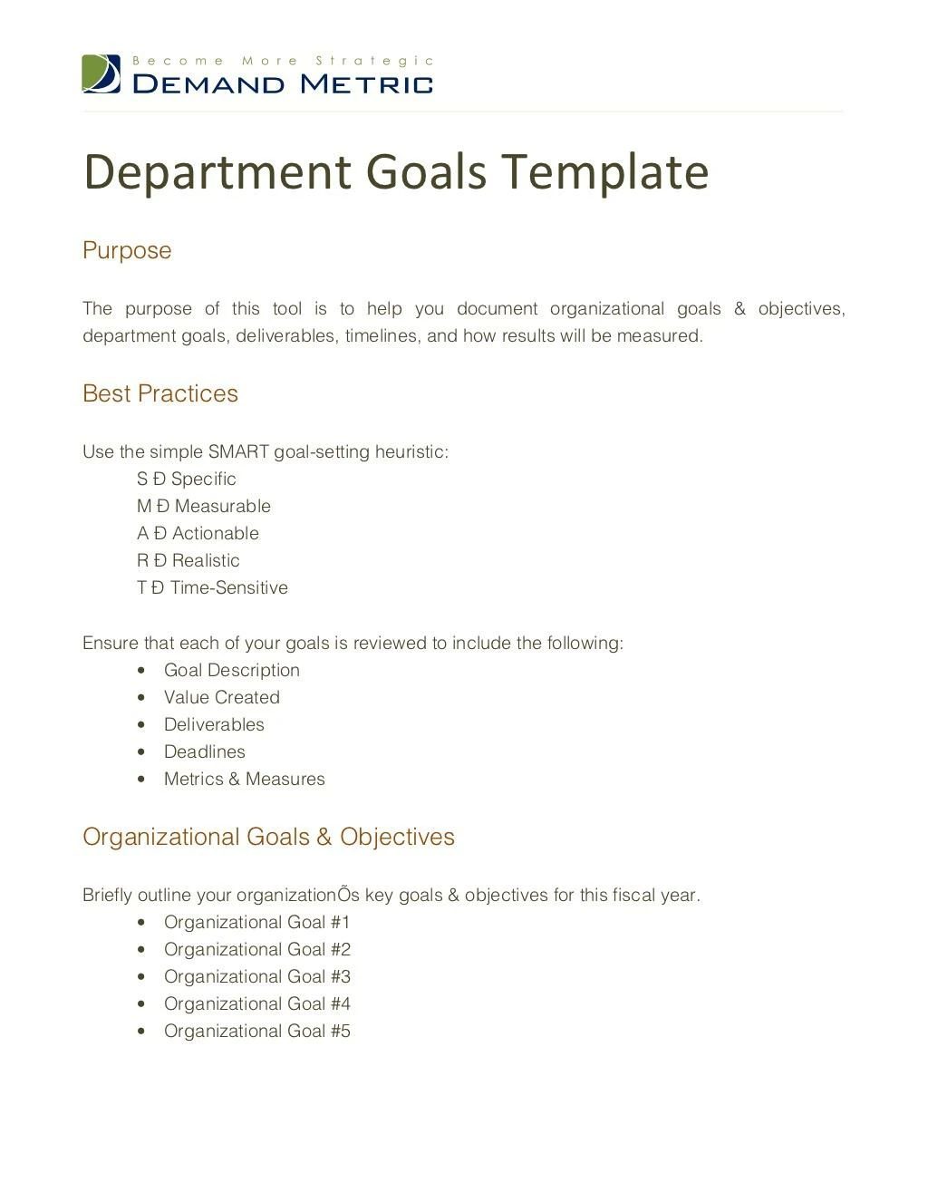 department goals template