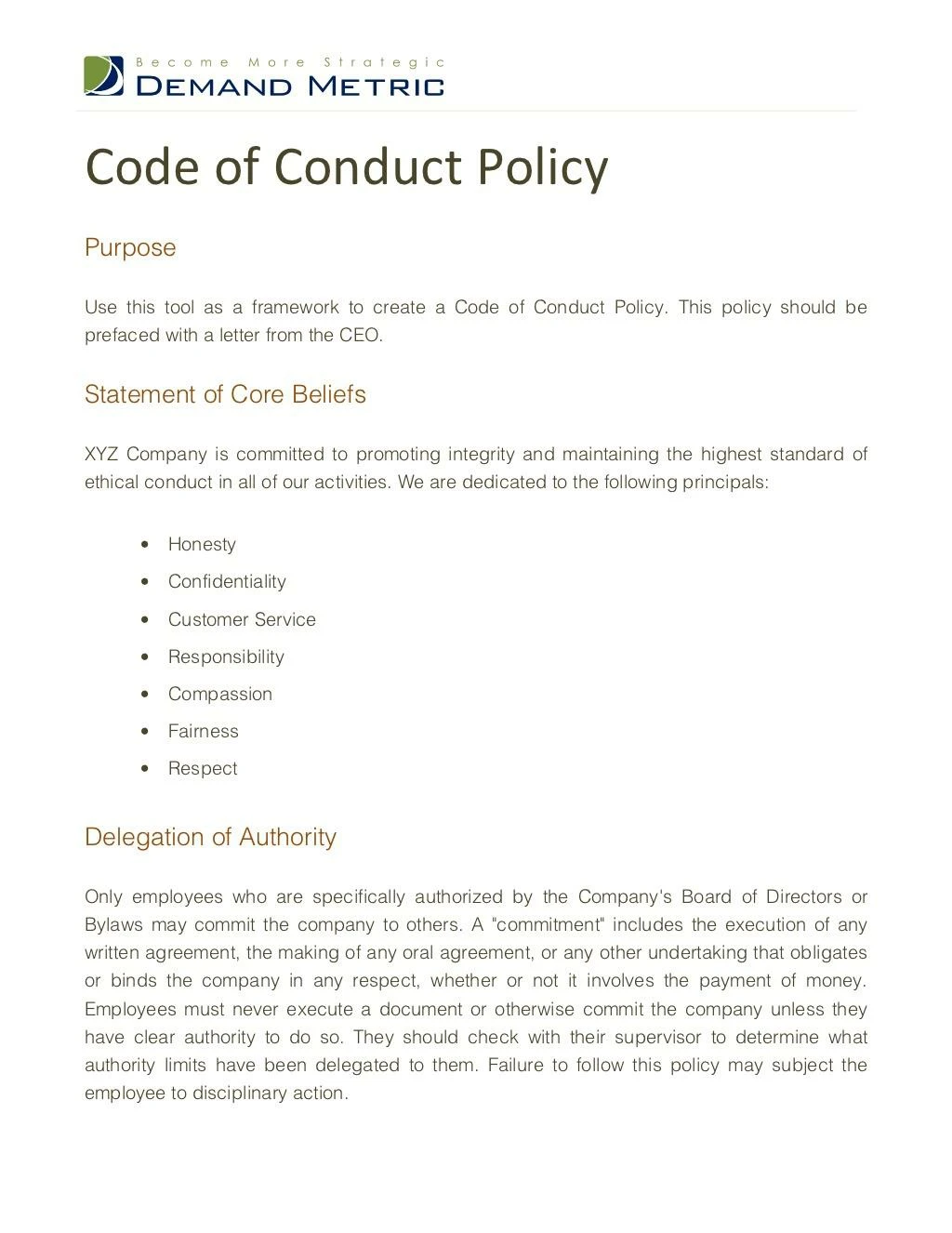 code of conduct policy