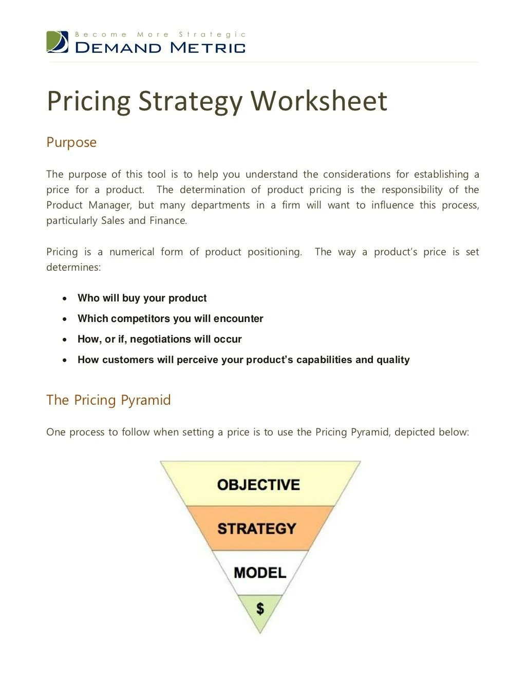 pricing strategy worksheet