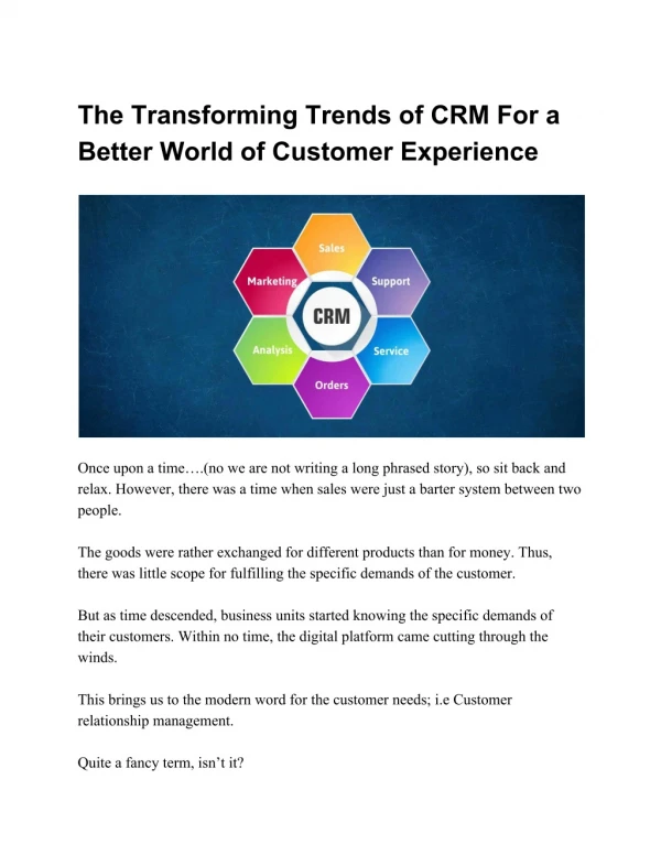 The Transforming Trends of CRM For a Better World of Customer Experience